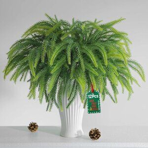 12 Pieces 18 Inch Christmas Norfolk Pine Greenery Branches Home Decorations